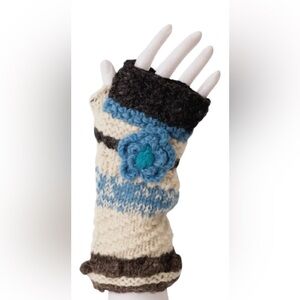 Blue Knit Armwarmer with Flower – Fair Trade, Handmade